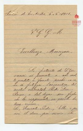 Carta dirigida al Card. Cagliero de remitente no consignado (6-6-1901)