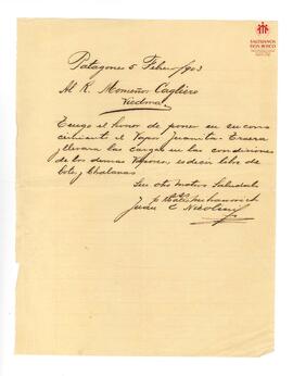 Correspondencia al Card. Cagliero de J. Nicolini (5-2-1903)