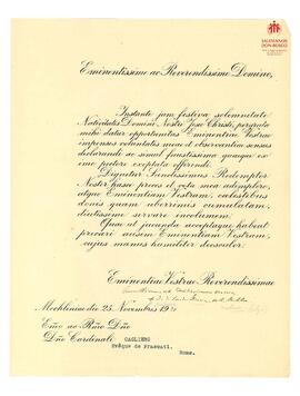 Correspondencia al Card. Cagliero de Card. Mercier (en latín) (2-11-1921)