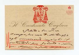 Tarjeta del Card. Cagliero a destinatario no precisado, con fecha inc (1918)