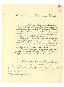 Correspondencia al Card. Cagliero de Card. Mercier (en latín) (25-11-1920)