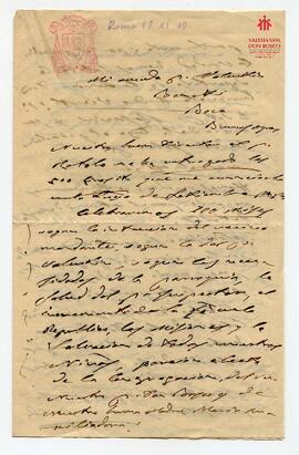 Carta de Mons. Cagliero a destinatario ilegible (18-11-1919)