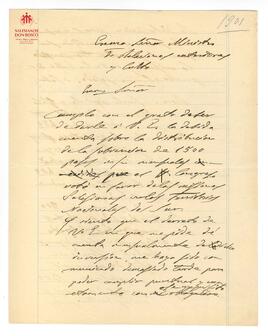 Carta suya al Mtro. De Relac. Ext. Y culto (posible 1901)