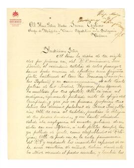 Carta dirigida al Card. Cagliero de remitente y fecha desconocidos