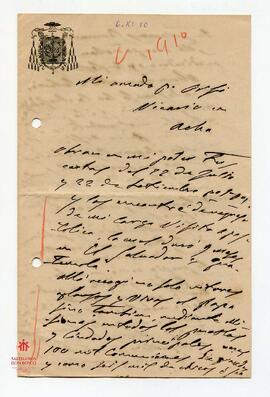 Carta manuscrita de Cagliero a Orsi, 1910