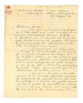Correspondencia al Card. Cagliero de P. Pagliere (8-11-1915)
