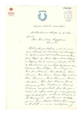 Carta dirigida al Card. Cagliero de Isaías Crespo (29-10-1900)
