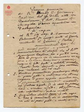Texto autógrafo Procura Generale