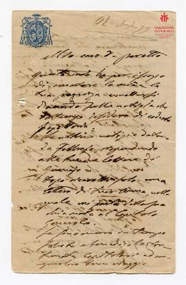 Carta autógrafa del Card. Cagliero a Sr. Paretto (3-7-1899)