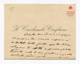 Tarjeta del Card. Cagliero a destinatario no precisado, con fecha inc (Oct 1916)