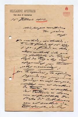 Carta manuscrita de Cagliero a Orsi, 1912