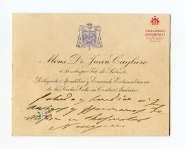 Tarjeta personal de Mons. Cagliero