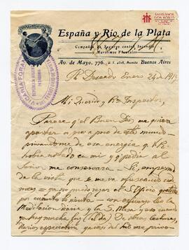 Nota breve manuscrita al Padre Pedemonte 24.01.1919