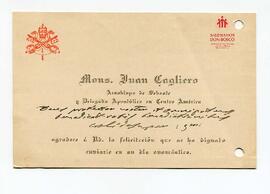 Tarjeta del Card. Cagliero a destinatario no precisado, con fecha inc (Jul 1913)