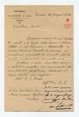 Carta dirigida al Card. Cagliero de Remitente no consignado (15-6-1904)