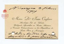 Tarjeta personal de Mons. Cagliero, 1909