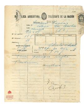Telegrama al Card. Cagliero de Anselmo