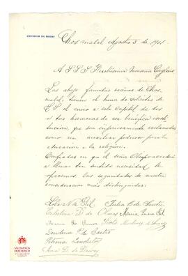 Carta dirigida al Card. Cagliero con firmas numerosas (3-8-1901)