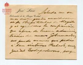 Tarjeta salutación de José Luro a Mons. Cagliero (15-1-1900)
