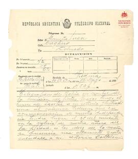 Telegrama al Card. Cagliero de Bartoloni