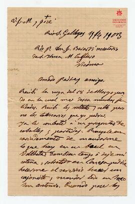 Carta de P. Boido a P. Berardi que menciona al Card. Cagliero (fecha confusa)
