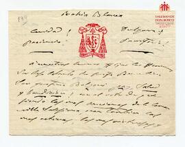 Carta autógrafa del Card. Cagliero a destinatario impreciso (1916)