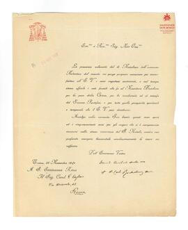 Correspondencia al Card. Cagliero de Mons. no identificable (25-11-1920)