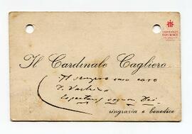 Tarjeta del Card. Cagliero a P. Vacchina (1923)