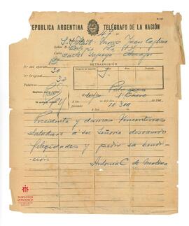 Telegrama al Card. Cagliero de Antonia de Molina