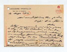 Tarjeta de Mons. Cagliero a Don Orsi (3-5-1912)