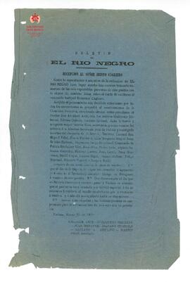 Boletín de El Río Negro sobre recepción a Cagliero