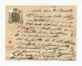 Carta Manuscrita de Cagliero a Beraldi, 1909