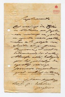 Carta autógrafa del Card. Cagliero a P. Pagliere (posible) sin fecha