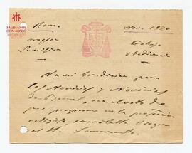Carta del Card. Cagliero a novicios de Bernal, con fecha inc (Nov.1920)