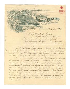 Correspondencia comercial al Card. Cagliero, de Antonio Ricchino (22-9-1902) (en italiano)