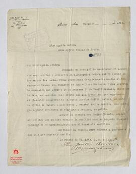 Carta mecanografiada a la Sra. Judith Bilbao de Pruden 1926