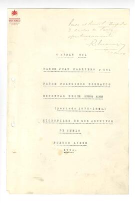 Copias de microfilms (Arch, Turín) de cartas de Cagliero y Bodrato (1875-1881)