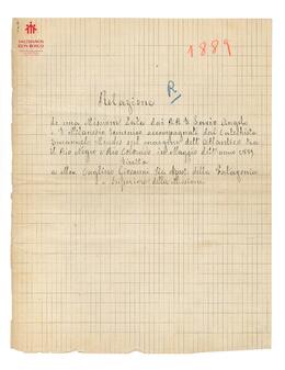 Relación de la Misión Salesiana. Texto manuscrito, 12 fojas, 1889